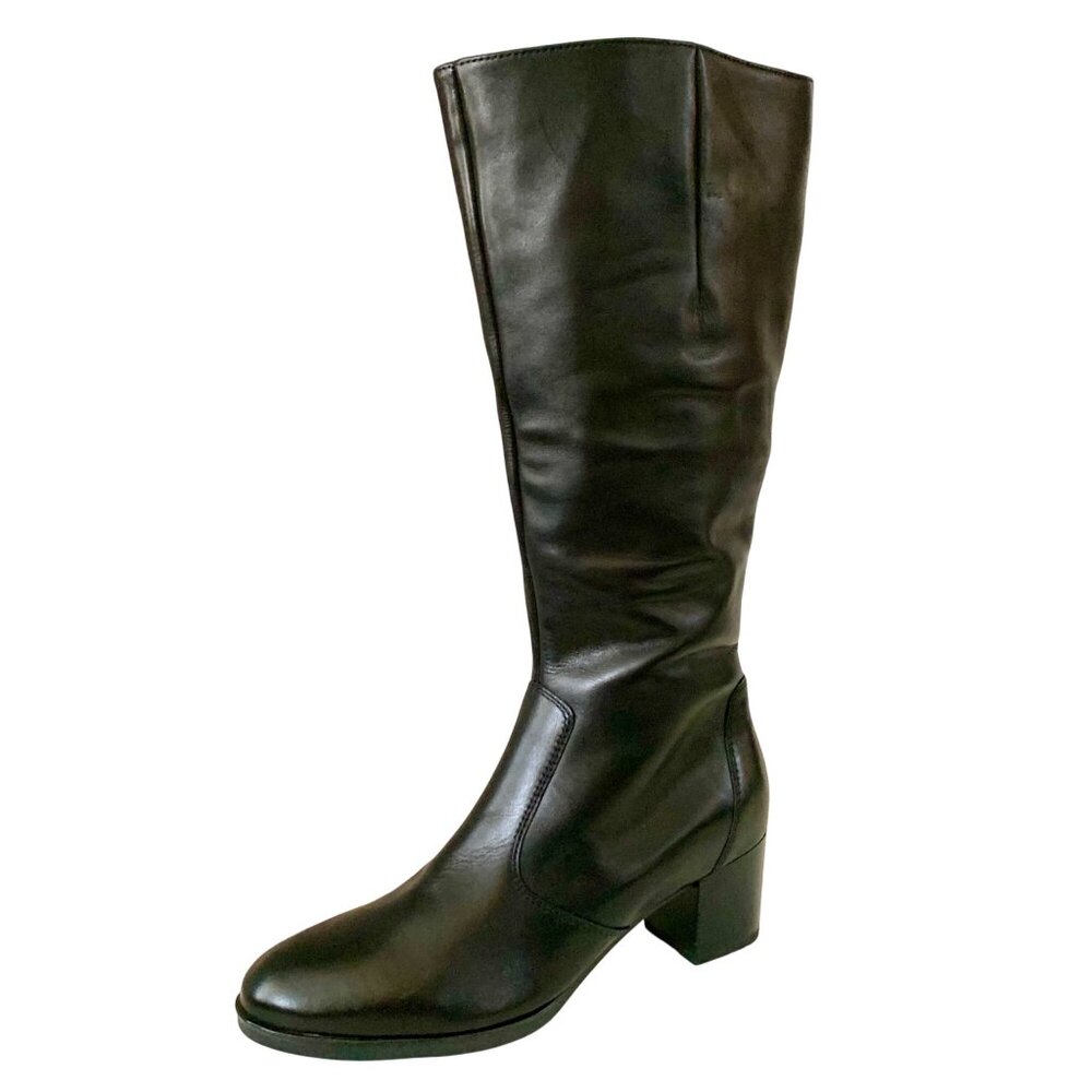 Ara Ohara High Soft Knee-High Comfort Calf Leather Boots Black 9.5 Zip Side - Picture 3 of 13